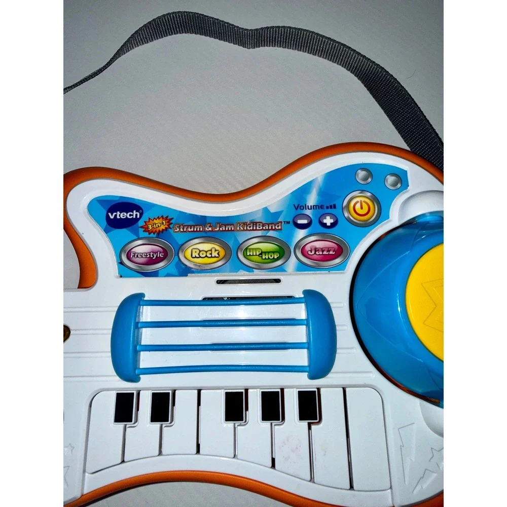 VTech Strum & Jam KidiBand 3-in-1 Guitar Piano Drums Orange White Blue WORKS